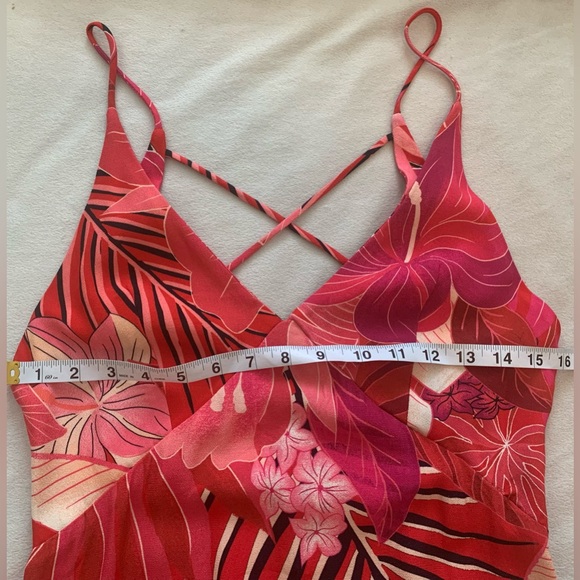 Farm Rio Philipa Maxi Dress size Large Red Tropical Floral Palm Leaf Print Boho - Picture 12 of 14